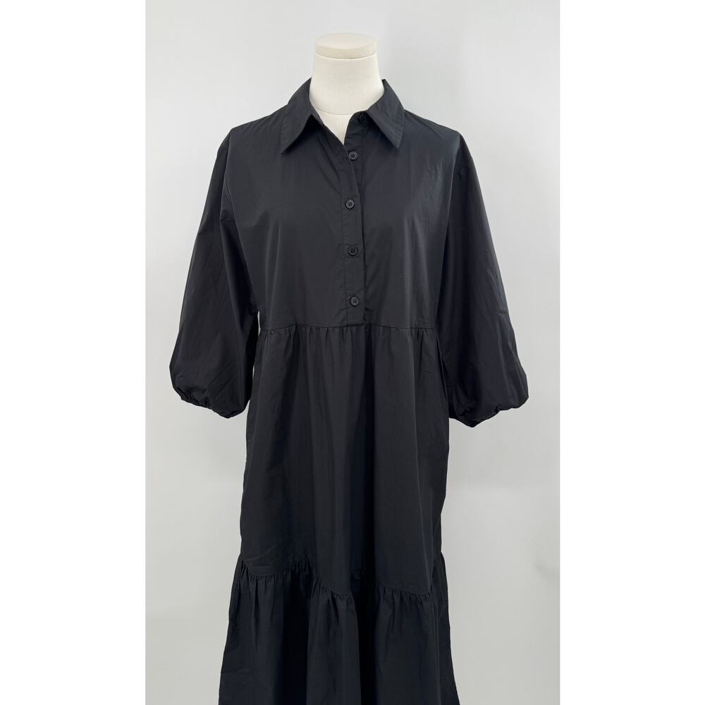 Quince Black 100% Organic Cotton Midi Dress Shirtdress Minimalist Classic S NWT
